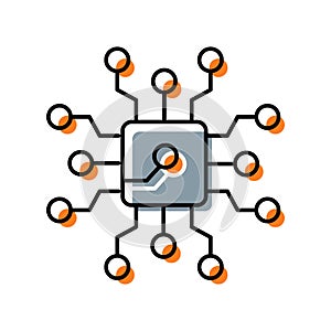 Computer chip processing data with digital connections illustration