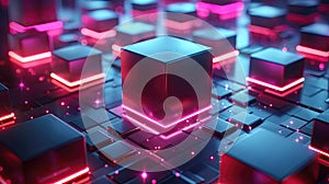 A computer chip with a red cube on it