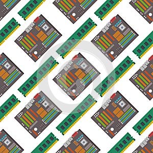 Computer chip technology processor seamless pattern background circuit motherboard information system vector