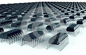 Computer chips aligned as an army of bugs