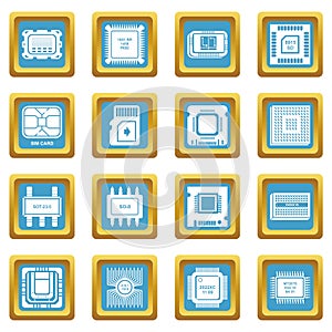 Computer chips icons set sapphirine square vector