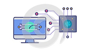 Computer with Circuit Board Brain, Artificial Intelligence, Machine Learning, Cognitive Computing, vector design Generative AI
