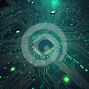 a computer circuit board with a cpu chip on it, computer graphics. texture of electronic circuit