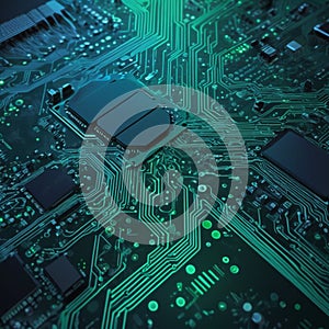 a computer circuit board with a cpu chip on it, computer graphics. texture of electronic circuit