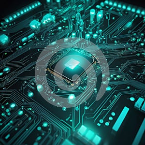 a computer circuit board with a cpu chip on it, computer graphics. texture of electronic circuit