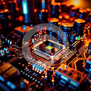 Computer circuit board, intricate electronic technology for cpu processor