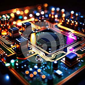 Computer circuit board, intricate electronic technology for cpu processor