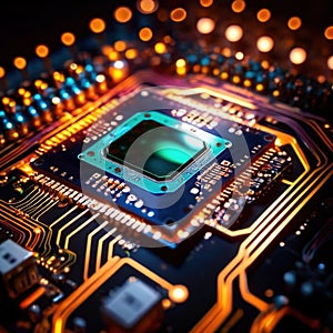 Computer circuit board, intricate electronic technology for cpu processor