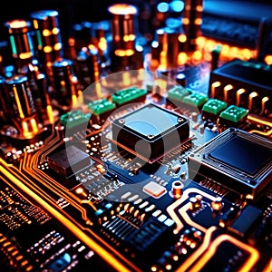 Computer circuit board, intricate electronic technology for cpu processor