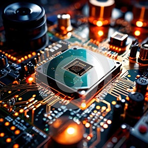Computer circuit board, intricate electronic technology for cpu processor