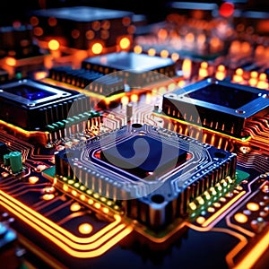 Computer circuit board, intricate electronic technology for cpu processor