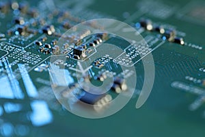 Computer circuit board, macro view. Electronic engineering