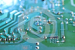 Computer circuit board, macro view. Electronic engineering