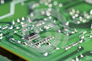 Computer circuit board, macro view. Electronic engineering