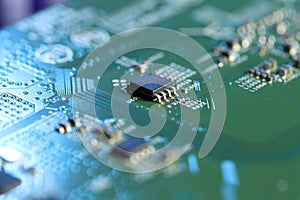 Computer circuit board, macro view. Electronic engineering