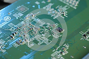 Computer circuit board, macro view. Electronic engineering