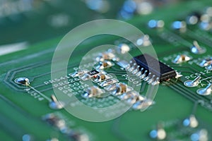 Computer circuit board, macro view. Electronic engineering