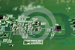 Computer circuit board, macro view. Electronic engineering