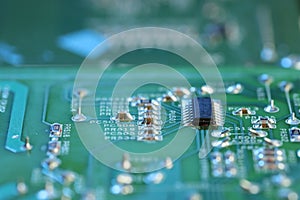 Computer circuit board, macro view. Electronic engineering