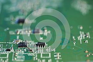 Computer circuit board, macro view. Electronic engineering