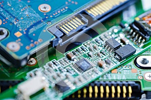 Computer circuit cpu main board electronics device : concept of hardware and technology.