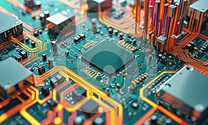 computer circuit with many different colored circuiting photo