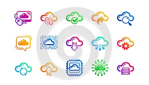 Computer cloud icons. Hosting, Computing data and File storage. Classic icon set. Vector