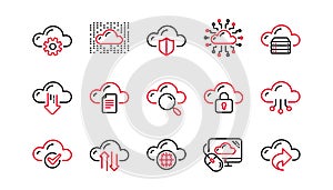 Computer cloud icons. Hosting, Computing data and File storage. Linear icon set. Vector