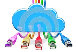Computer cloud with lan internet cable, 3D rendering