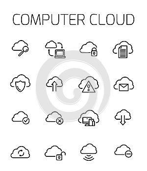 Computer cloud related vector icon set.