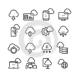 Computer cloud technology, data security, access perfection vector thin line icons photo