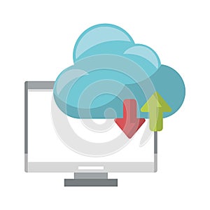 Computer with cloud tranfer symbol