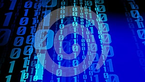 Binary code backdrop with abstract blue background for cyber security and technology background, featuring binary numbers