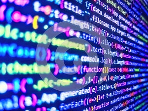 Computer code data. Python binary code. Abstract program code on computer screen. Digital technology background. Coded data on