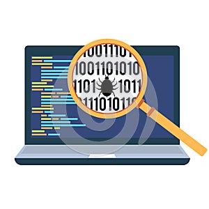 Computer code debugging concept photo