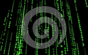 Computer code falling matrix style.