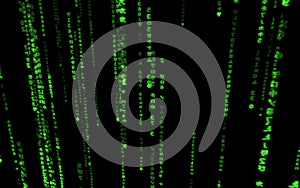 Computer code falling matrix style.