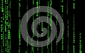 Computer code falling matrix style.