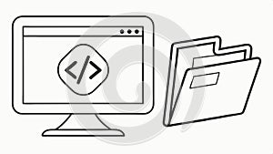 Computer with code and folder, programming and software vector design Generative AI