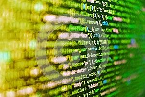 Computer code on laptop web developing. Background of software developer script. Web abstract programming and created virus on
