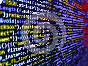 Computer code on laptop web developing. Python programming developer code. Web developer programmer monitor screen display. Hi-