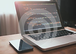 Computer code on laptop web developing
