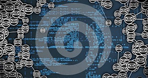 Computer code and network connections, data processing image over blue background