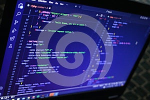 Computer Code Programming Language Coding close high resolution photo on computer laptop screen