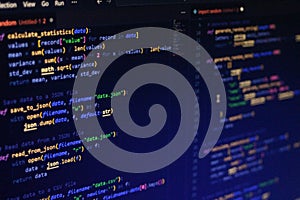 Computer Code Programming Language Coding close high resolution photo on computer laptop screen