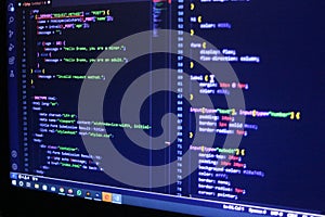 Computer Code Programming Language Coding close high resolution photo on computer laptop screen