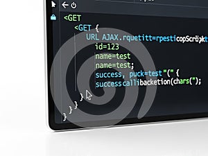 Computer code snippet displayed on screen isolated on white background