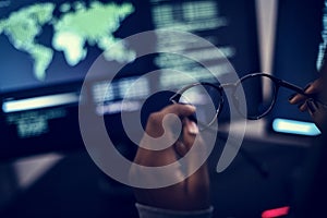 Computer coding screen in cyber hacking concept