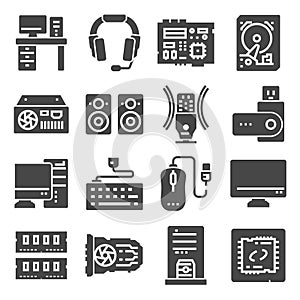 Computer Components Related Vector Icons Set Illustrations