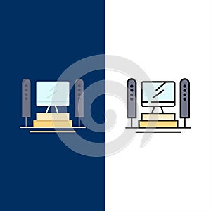 Computer, Computing, Server, Cpu  Icons. Flat and Line Filled Icon Set Vector Blue Background